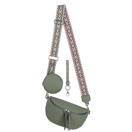 Bauchtasche Umhängetasche Crossbody-Bag Hüfttasche Kunstleder Italy-Design (D:Green) von EAAKIE