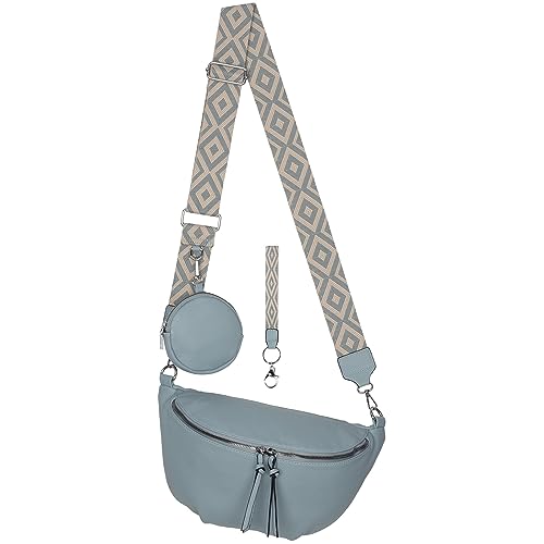 Bauchtasche Umhängetasche Crossbody-Bag Hüfttasche Kunstleder Italy-Design (L.Blue) von EAAKIE