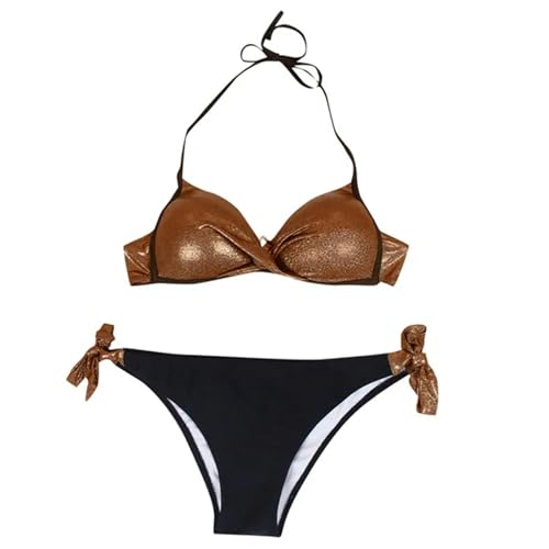 EAGYING Bikini Damen Frauen Bikini Badeanzug Set Modische Plus -größe Badeanzug Halfter Hals Zweiteiliger Badeanzug-braun-XL von EAGYING
