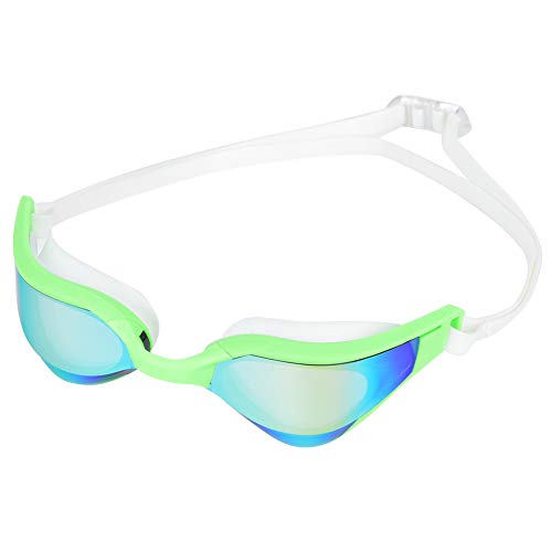 EASTALOLO verstellbare Schwimmbrille, wasserdicht, beschlagfrei, Bequeme Schwimm-Rennbrille, schwarz, grün, weißer Rahmen von EASTALOLO