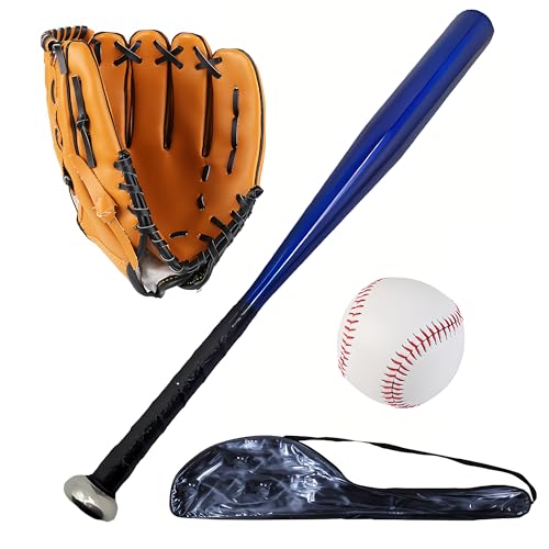 25 Zoll/63 cm Aluminium Baseball Bat Set mit Handschuh und Baseball für Softball, Schlagtraining, Pickup -Spiele (Blau,Länge 25 Zoll/63 cm) von EASY BIG