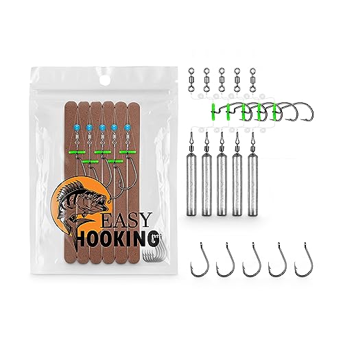 EASYHOOKING Drop Shot Rig Set 11-TLG - 5 vorgefertigt Dropshot Rigs + 5 Ersatzhaken + 1 praktisches Hakenboard (#2, 14g) von EASYHOOKING