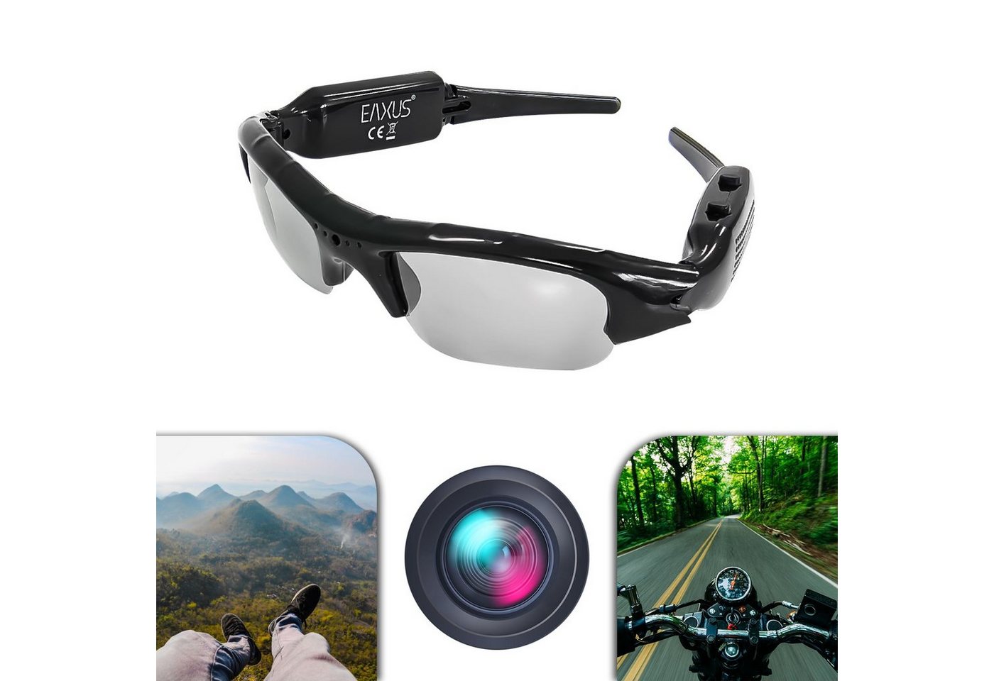 EAXUS Action Videobrille/Spionbrille/Kamerabrille Überwachungskamera (Innenbereich, Außenbereich, inkl. Brillenetui und Brillentuch, Sonnenbrille mit versteckter Mini Kamera, Actionkamera) von EAXUS