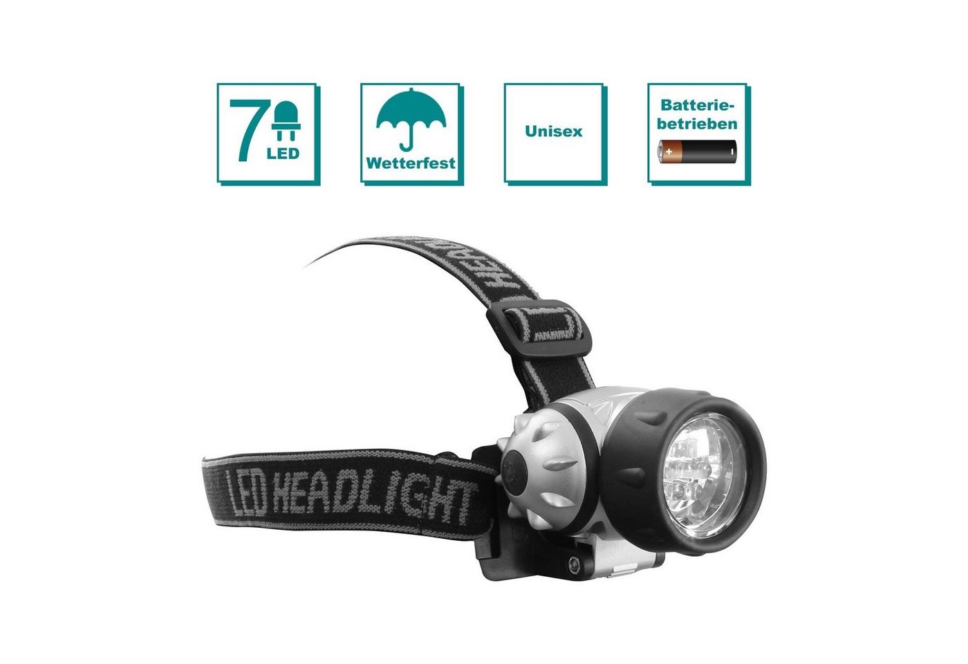 EAXUS LED Stirnlampe LED Stirnleuchte/Kopflampe mit 7 LEDs, Dimmbar über 3 Leuchtmodi, Wasserfest nach IP44 von EAXUS