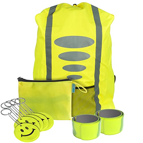 EAZY CASE - 3 in 1 Reflektor Set mit Regenschutz für Schulranzen und Rucksack wasserabweisend für Schulstart, Schnapparmband, Reflektor Anhänger, Regenschutz Rucksack, Geschenk zur Einschulung Gelb von EAZY CASE