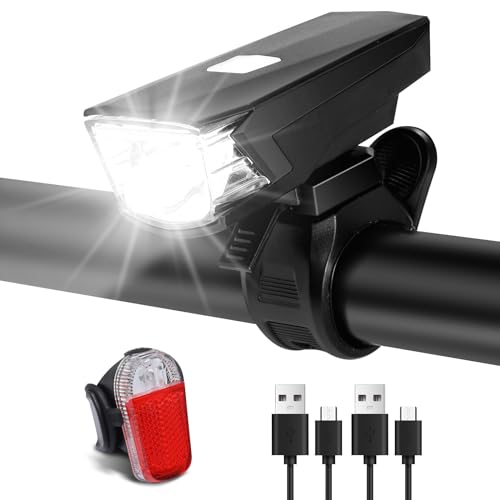 EBUYFIRE LED Fahrradlicht Set, USB Aufladung Fahrrad Frontlichter & Rücklichter, StVZO Zugelassen wasserdichtes Fahrradlichtset 2 Licht-Modi von EBUYFIRE