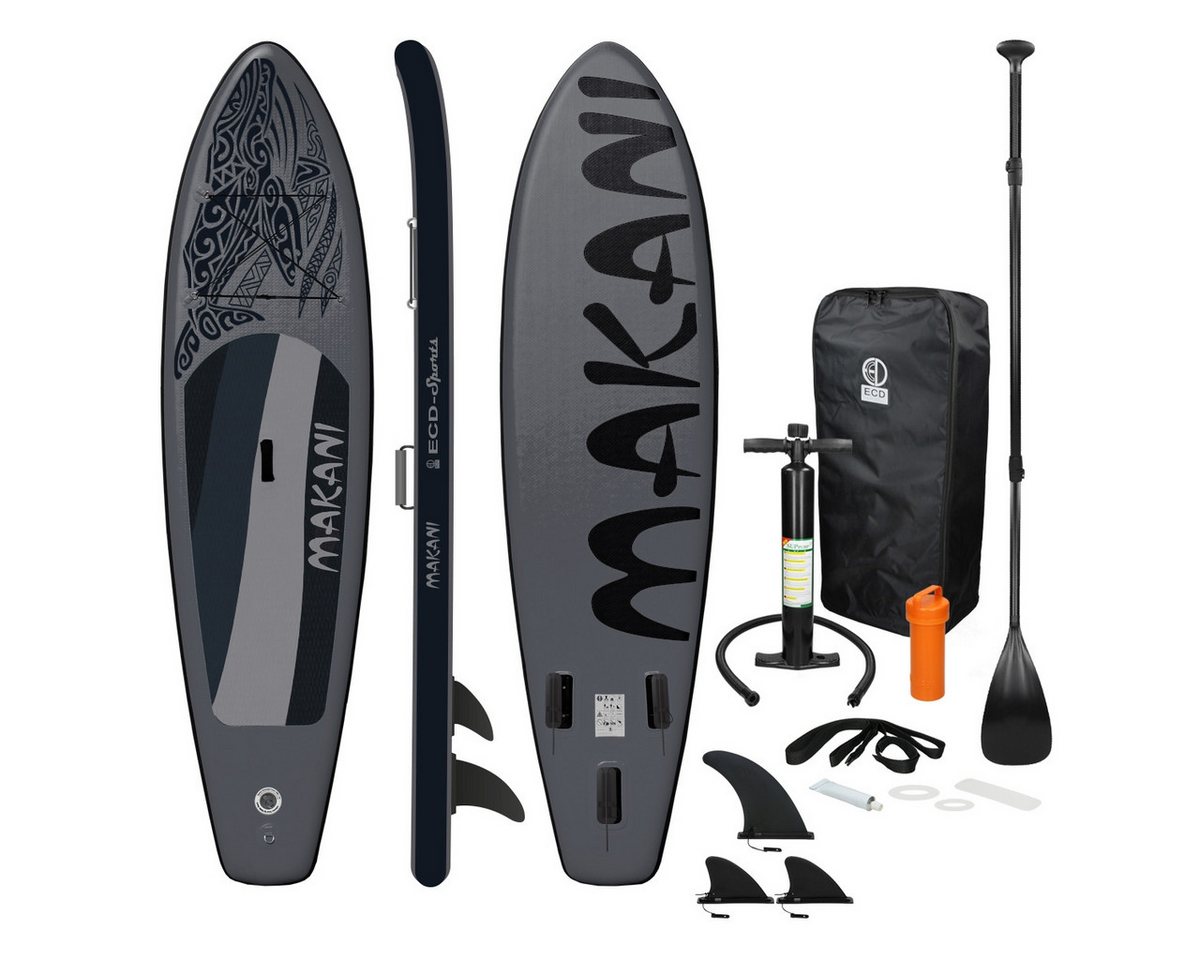 ECD Germany SUP-Board Stand Up Paddle Board, Stand-Up Paddle-Board, (Komplett-Set), Aufblasbares Surfboard Schwarz mit Anti-Rutsch Belag Komplett Set von ECD Germany