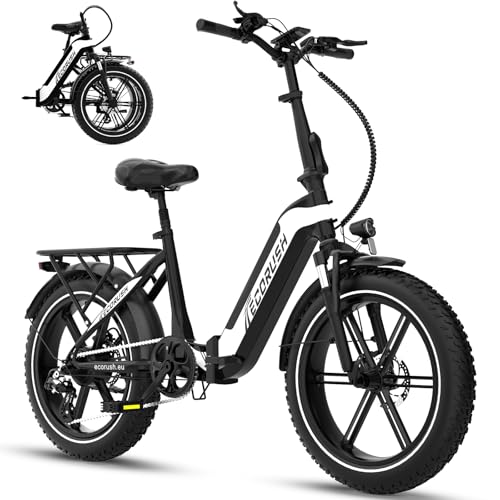 ECORUSH ECO R2 E Bike Klapprad, E-Bike mit 20×4,0 Zoll Fat Tire, Hochfester Körper, 48V 499.2Wh Akku, 7-Gang, LCD-Display, 250W Motor & 25Km/h Elektrofahrräder für Herren und Damen von ECORUSH