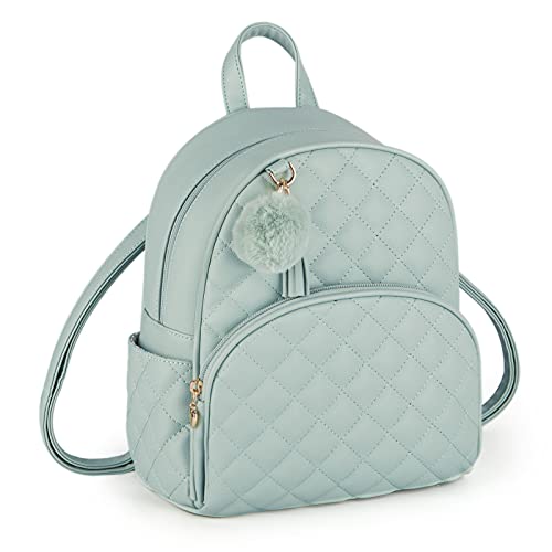 ECOSUSI Gesteppter Mini Rucksack für Frauen Süße PU Leder Kleine Rucksack-Geldbörse Büchertasche mit Quaste und Plüschball von ECOSUSI