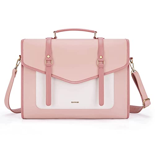 ECOSUSI Laptop Handtasche Damen für Frauen 15,6 Zoll PU-Leder Aktentasche Große Computer-Umhängetasche Handtasche Damen Groß Handtasche Damen Umhängetasche Messenger Bag Rosa von ECOSUSI