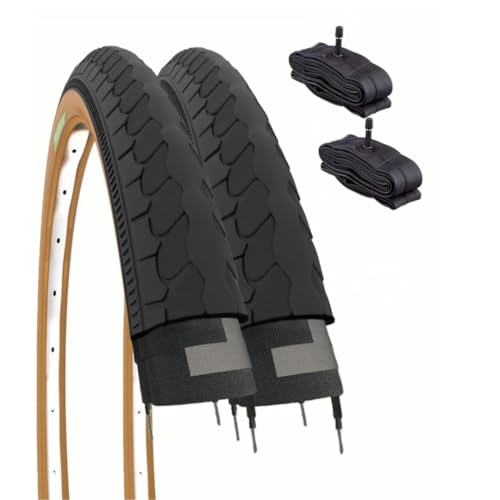 2 Reifen 26 x 1 3/8 (37-590) + Kammern, Ventil Ameirca, Reifen, schwarz, für Citybikes, Rennräder, Erwachsene, Vintage von ECOVELO