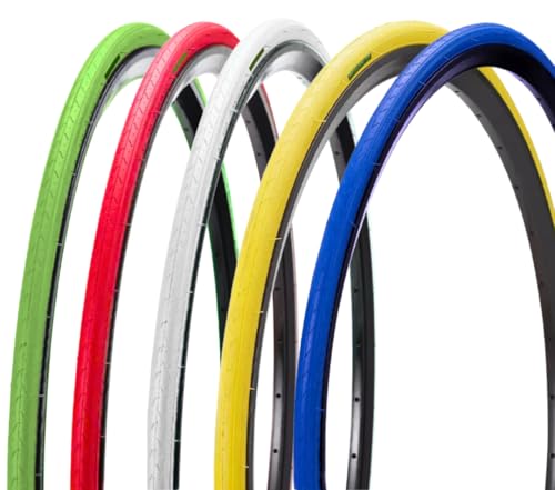 2 farbige Reifen 700 x 23 C (23-622) + Presta-Reifenventil, schmal, für Rennrad, Straßenreifen, (blau, 48 mm) von ECOVELO