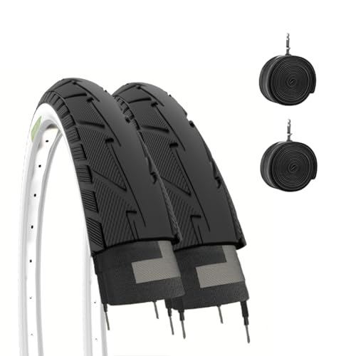 Ecovelo Unisex – Erwachsene Fahrradreifen 2 Reifen 26 x 1,75 (47-559) + Reifenkammern, Schwarz-Weiß, 26 Zoll von Ecovelo
