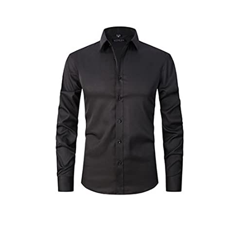 Stretch-Anti-Falten-Shirt Herren, Herren-Langarmhemd, Herren-Langarmhemden Casual, Fit Casual Business (Black,XL) von EDANEL