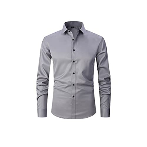 Stretch-Anti-Falten-Shirt Herren, Herren-Langarmhemd, Herren-Langarmhemden Casual, Fit Casual Business (Gray,3XL) von EDANEL