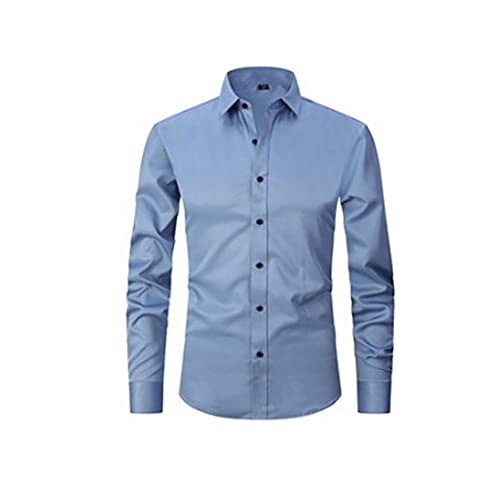 Stretch-Anti-Falten-Shirt Herren, Herren-Langarmhemd, Herren-Langarmhemden Casual, Fit Casual Business (Light Blue,L) von EDANEL
