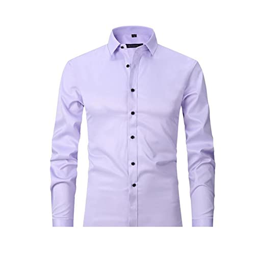 Stretch-Anti-Falten-Shirt Herren, Herren-Langarmhemd, Herren-Langarmhemden Casual, Fit Casual Business (Light Purple,L) von EDANEL