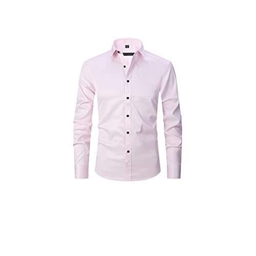 Stretch-Anti-Falten-Shirt Herren, Herren-Langarmhemd, Herren-Langarmhemden Casual, Fit Casual Business (Pink,L) von EDANEL