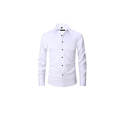 Stretch-Anti-Falten-Shirt Herren, Herren-Langarmhemd, Herren-Langarmhemden Casual, Fit Casual Business (White,L) von EDANEL