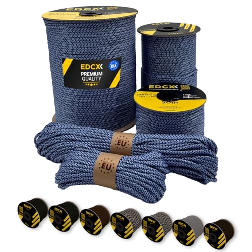 EdcX Paracord 4 mm, 20+ Militärfarben (15 m, 30 m, 50 m, 100 m, 300 m) | Ideal zum Basteln, Camping, Outdoor | 100% Nylonseil 4 mm | Taktische Kordel 550 Typ III (White Blue Snake, 30 m) von EdcX