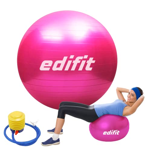 EDIFIT, Gymnastikball, 55, 65 und 75, Pezziball, Einschließlich Inflator, Pilates Ball, Sitzball, Pilates, Yoga Ball, Gymnastik (75cm, Rosa) von EDIFIT