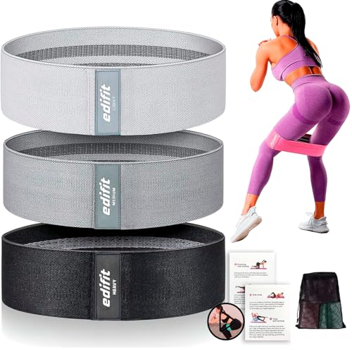 Edifit, Fitnessbänder, mit 3 Widerstandsstufen, Fitness, rutschfeste Gummibänder, 3er-Pack, für Fitnessstudio, Yoga, Crossfit, Pilates oder Heimübungen (Schwarz, Grau und Hellgrau) von EDIFIT