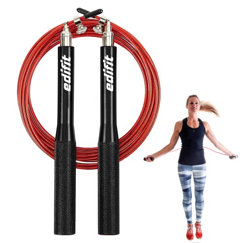 Edifit, Springseil, Fitness, Sport, 3 Meter, 165 mm Griff, Verstellbar, für Männer und Frauen, Heimtraining, Boxen, Crossfit, Workout (Rot und Schwarz) von EDIFIT