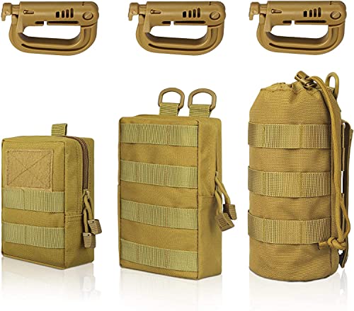 EEEKit Molle Zubehör Taschen, Taktische Rucksack Militär Wasser-Flaschenhalter, Kompakte Tactical Schultergurt Tasche, EDC Multifunktionale Hüfttasche mit 3 Haken für Jagdwerkzeuge(Khaki, 3 Stück) von EEEKit