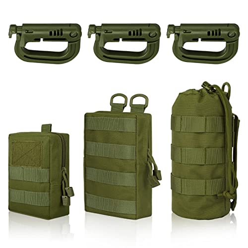 EEEKit Molle Zubehör Taschen, Taktische Rucksack Militär Wasser-Flaschenhalter, Kompakte Tactical Schultergurt Tasche, EDC Multifunktionale Hüfttasche mit 3 Haken für Jagdwerkzeuge, Grün (3 Stück) von EEEKit