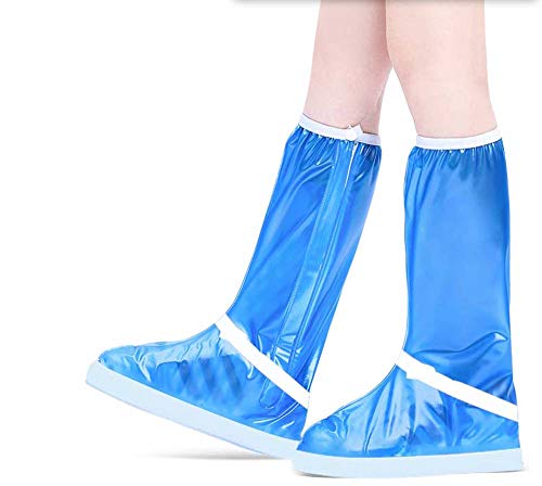 Wasserdichte Schuhüberzüge, elastisch, Regenstiefel, wiederverwendbar, dick, rutschfest, Überschuhe (2 Paar), Blau, Größe XL von EEKUY
