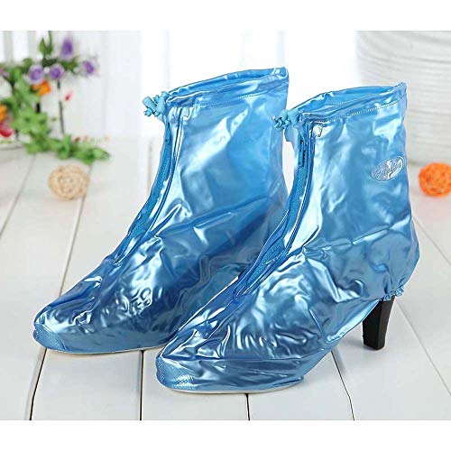 Wasserdichte Überschuhe für hochhackige Schuhe, modisch, rutschfest, wiederverwendbar, Regenstiefel-Abdeckung für regnerische Tagesausflüge (2 Paar), Blau, Größe XL von EEKUY