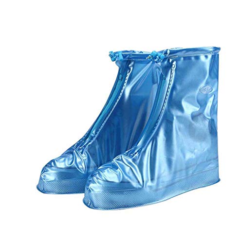Wiederverwendbare Überschuhe, 3 Paar, wasserdichte Schuhüberzieher, rutschfest, mit Reißverschluss, Outdoor-Regenstiefel, Schutzschuhe, Blau, Größe L von EEKUY