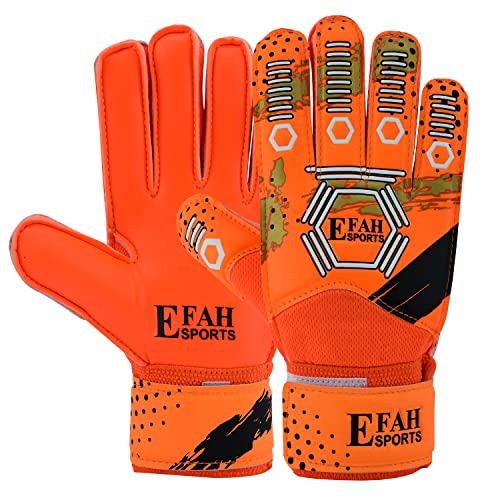 EFAH SPORTS Torwarthandschuhe für Kinder Jungen Mädchen fußball Handschuhe mit Super Grip Handflächen (Orange/golden, 4) von EFAH SPORTS
