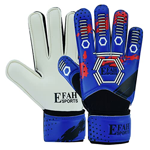 EFAH SPORTS Torwarthandschuhe für Kinder Jungen Mädchen fußball Handschuhe mit Super Grip Handflächen (Blue/White, 3) von EFAH SPORTS