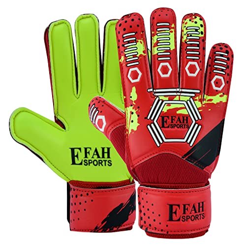 EFAH SPORTS Torwarthandschuhe für Kinder Jungen Mädchen fußball Handschuhe mit Super Grip Handflächen (Red/F.Yellow, 4) von EFAH SPORTS
