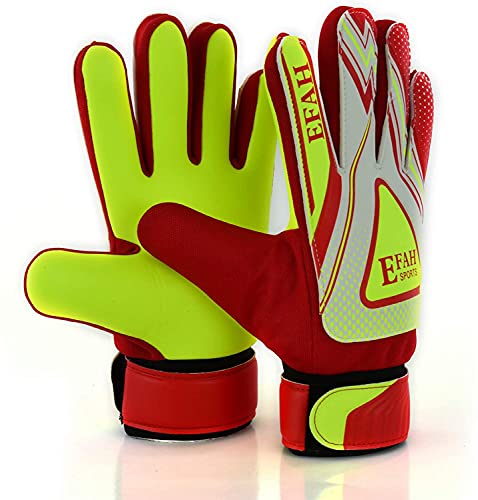 EFAH SPORTS Torwarthandschuhe für Kinder Jungen Mädchen fußball Handschuhe mit Super Grip Handflächen (Size 3 Suitable for 5 to 6 Year Old, Red/Yellow) von EFAH SPORTS