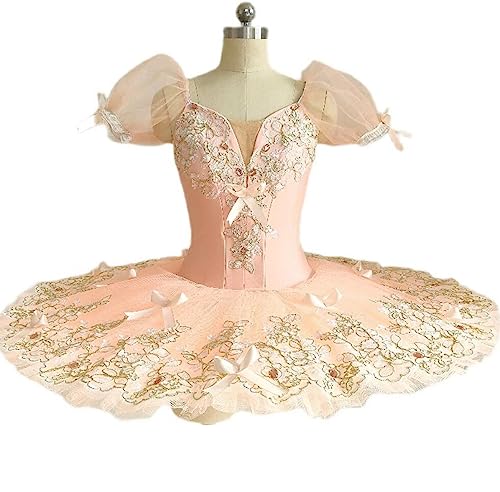 EFLAL Blumenmädchen Professionelles Ballett-Tutu-Kleid für Kinder und Damen, Platter, Pfannkuchen, Schwanensee, Ballerina, Bühnentanz-Wettbewerb,Rosa,140 von EFLAL