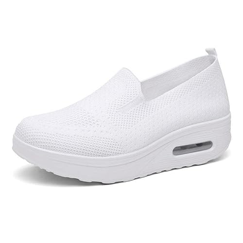 EFLAL Damen-Sommer-Sneaker, Keil-Wanderschuhe mit Fußgewölbeunterstützung, gestrickte Damen-Slip-On-Loafer zum Gehen, Laufen, Alltagskleidung,Weiß,37 von EFLAL