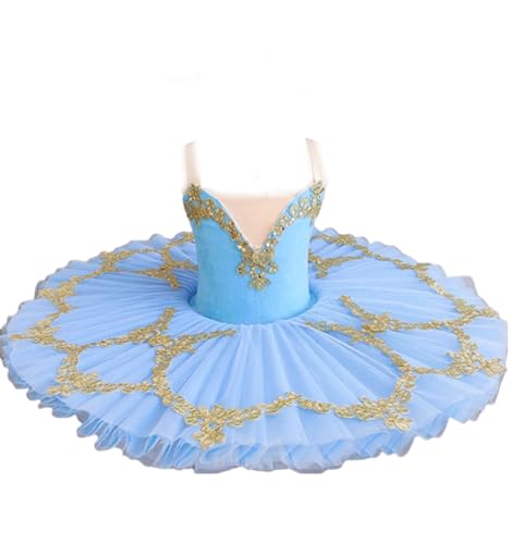 EFLALYHG Mädchen Ballett Tutu Kleid Wettbewerb Party Tutu Kleid Professionelle Ballett Kostüm Tüll Trikots Rock,Blau,160 von EFLALYHG