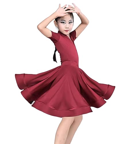 EFLALYHG Mädchen-Kind-Latein-Tanzkleid Mädchen-Tanzübungs-Wettbewerbskleid Latein-Tanzkleid Langarm-Wettbewerbs-Spaltkleid Geteilter Anzug,A3,110 von EFLALYHG