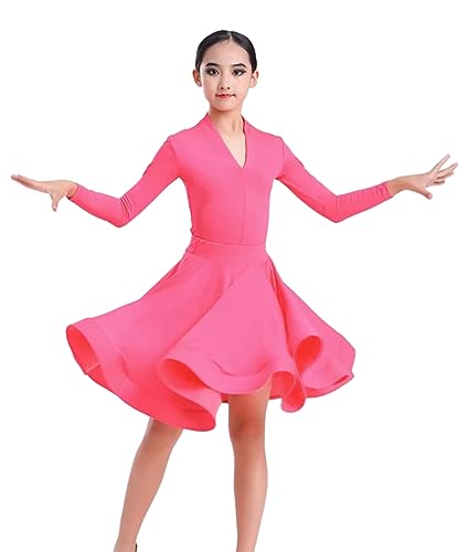 EFLALYHG Mädchen-Kind-Latein-Tanzkleid Mädchen-Tanzübungs-Wettbewerbskleid Latein-Tanzkleid Langarm-Wettbewerbs-Spaltkleid Geteilter Anzug,A9,150 von EFLALYHG