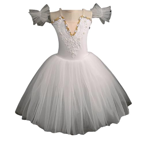 EFLALYHG Professionelles Tutu für Mädchen, Little Swan Dance Performance-Kleid, Halloween Tutu Pancake Ballerina Eiskunstlauf-Partykleid,Weiß,160 von EFLALYHG