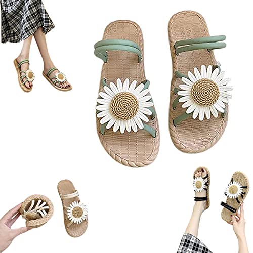 EFRANO Neue Sunflower Fashion Flache Sandalen, Strandschuhe für Damen, Bequeme süße Gänseblümchen-Sommerhausschuhe (C,CN-38) von EFRANO
