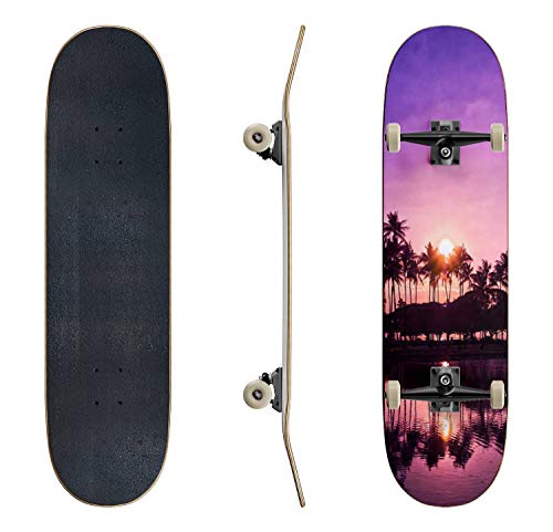 EFTOWEL Skateboards Palm Trees and Sunset of The Sky Hawaii Water Surface Stock Pictures Classic Concave Skateboard Cool Stuff Teen Gifts Longboard Extreme Sports for Beginners and Professionals von EFTOWEL
