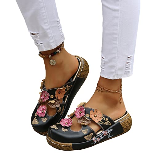 EGSDMNVSQ Damen Sandalen Sommer Sandalen mit Absatz Pantoletten Hausschuhe Blume Slipper Mokassins Wedges Loafer Schuhe Flip Flops Clogs Outdoor von EGSDMNVSQ