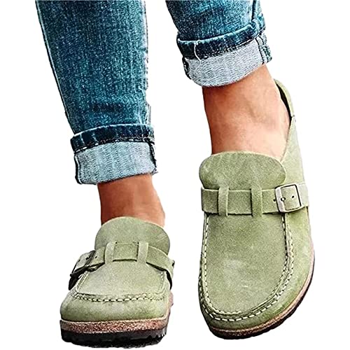 EGSDMNVSQ Halbe Hausschuhe Damen Schuhe Flache Faux Leder Hausschuhe Sandalen Mit Dornschnalle Sommerschuhe Clogs Casual Strandsandalen Sommersandalen Große Größe Outdoor Schuhe von EGSDMNVSQ