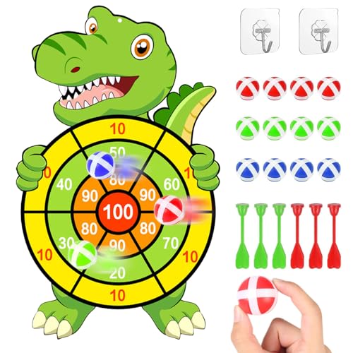 Dartscheibe für Kinder, 73CM Dinosaurier Spielzeug Thema Dart Board, mit 2 Klebehaken mit 12 Klebrigen Bällen 6 Darts für Jungs und Mädchen ab 3 Jahren, Outdoor und Indoor Klett Dartscheibe von EHIOG