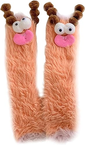 Flauschige Cartoon Monster Socken Warme Kuschelige Tiersocken 3D Korallensamt Lustige Wintersocken Kawaii Gemütliche Eltern Kinder Schlafsocken Damen Herren Kuschelsocken (7#) von EHOTER