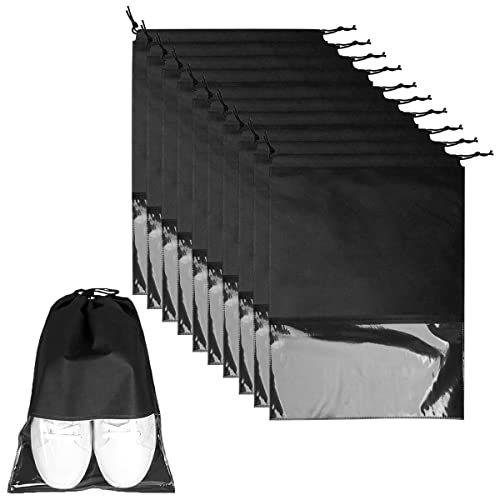 12 Stück Reise Schuhbeutel mit Zugband und Transparentes Fenster Staubdicht Schuhsack Multifunktionale Aufbewahrungstasche (Schwarz) Sandalentasche von EKdirect