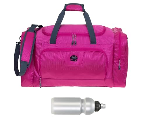Sporttasche groß Damen Herren Trainer Large 55 cm 40 L Nassfach Reisetasche Sport Fitness Sauna Saunatasche Schwimmtasche Tasche groß 1243 + Trinkflasche (Pink Berry (rosa)) von ELEPHANT